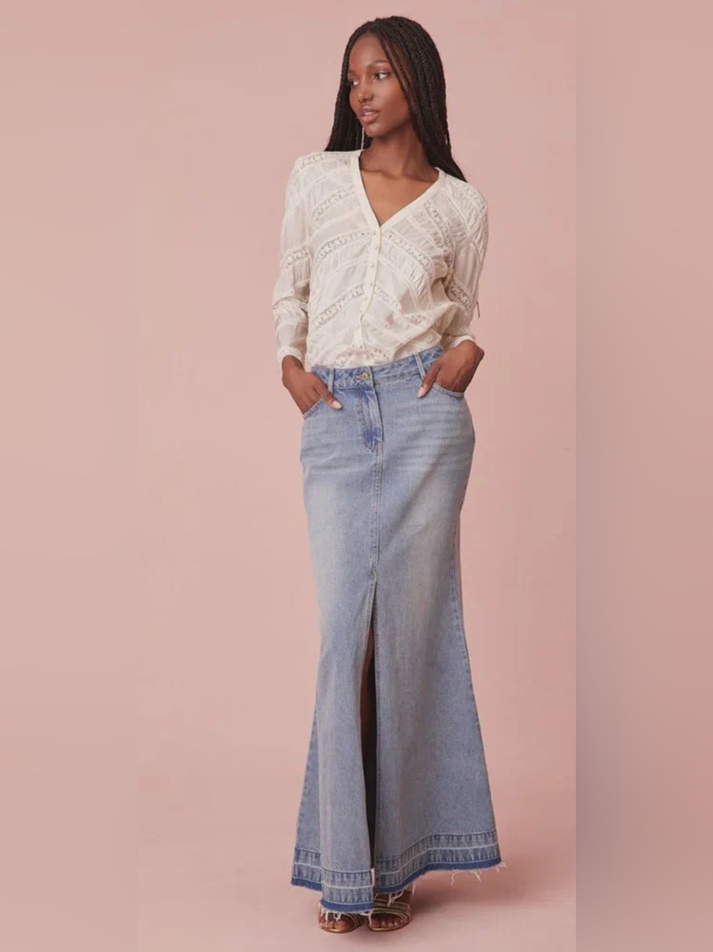 LoveShackFancy Risia Denim Maxi Skirt